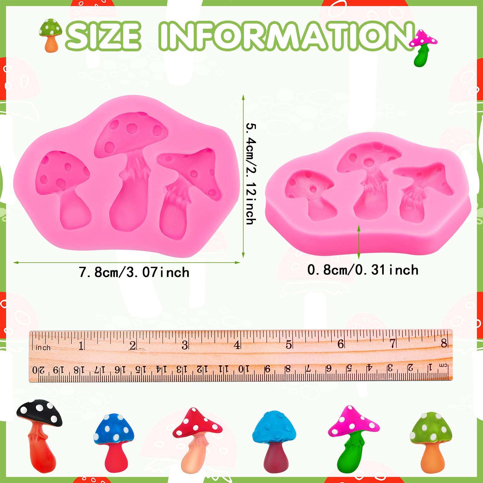 Patelai 2 Pcs Mushroom Silicone Mold Resin Mushroom Shaped Molds Vegetable Keychain Silicone Mold Chocolate Candy Clay Moulds Fo