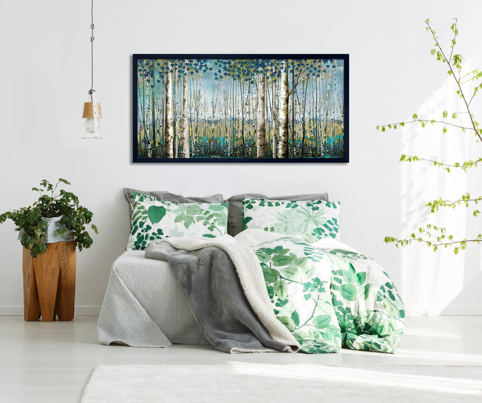 Green View White Birch Forest Canvas Painting Wall Art Decor Nature Plant Picture Wildlife Trees Landscape Artwork Home Living R
