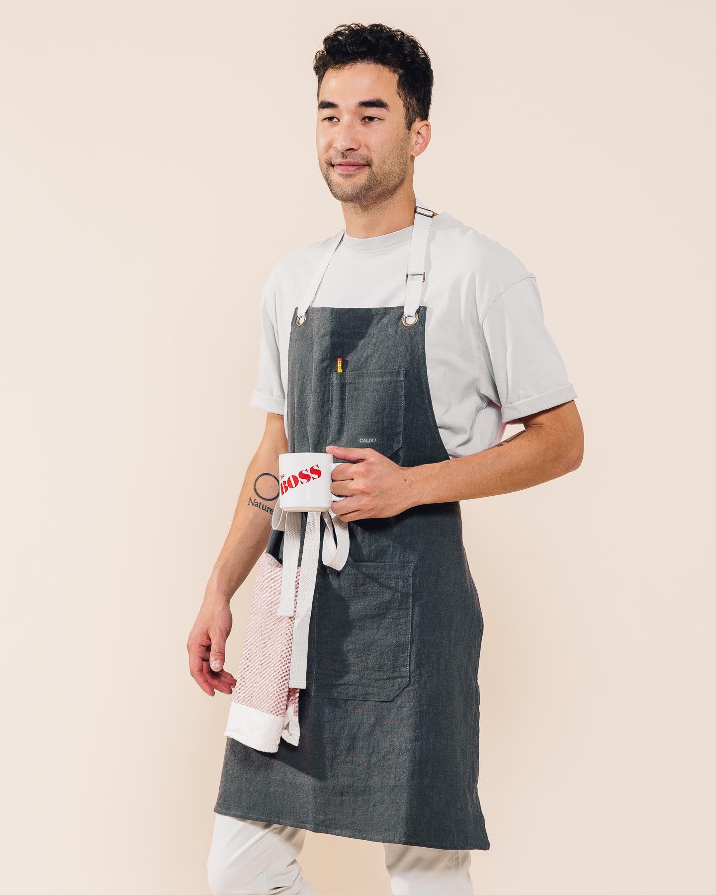 Caldo Linen Kitchen Apron For Cooking- Mens And Womens Linen Bib Apron For Professional Chef, Server, Or Barista - Adjustable Wi