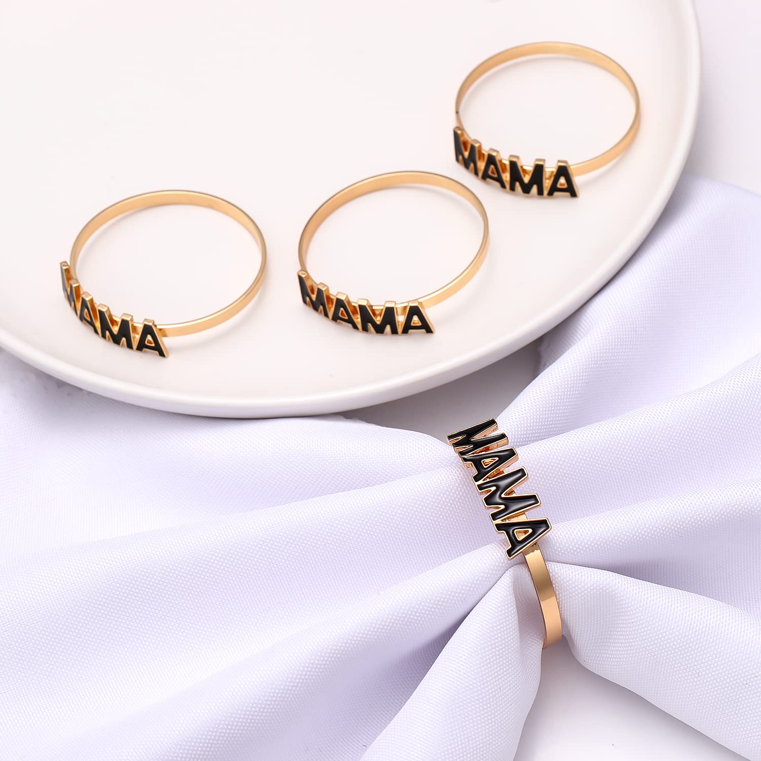 9Pcs Mama Napkin Rings Enamel Rhinestone Heart Mom Napkin Holder Rings Mothers Day Birthday Banquet Table Decor (Black Mama)