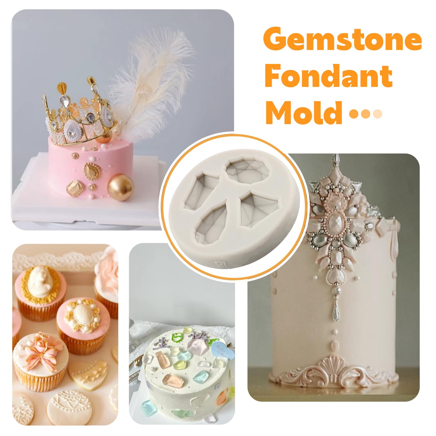 Sijiangmold Mini Gems Silicone Mold Pearl Diamond Brooch Silicone Fondant Broach Mold For Cake Decorating Candy Cupcake Topper P