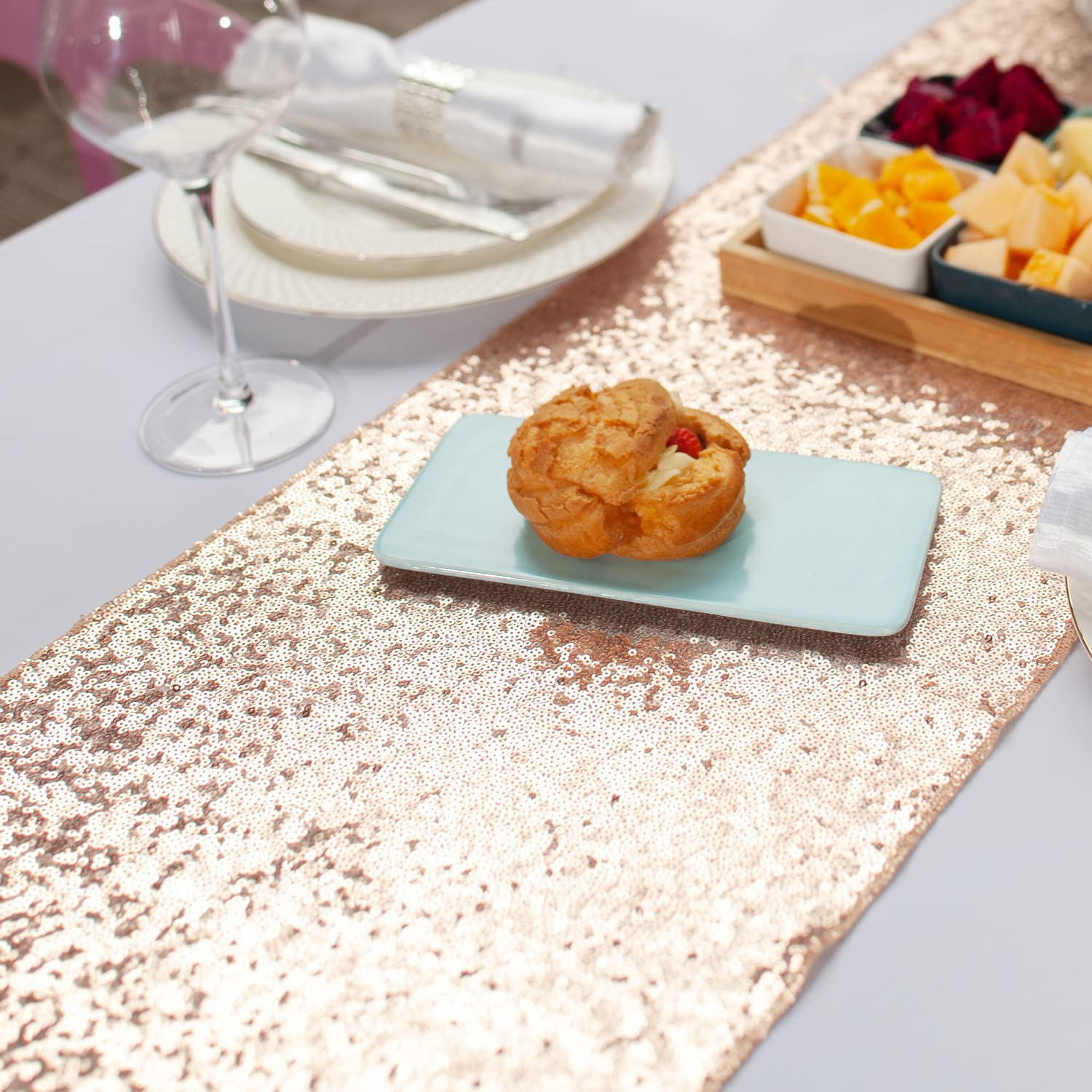 Rose Gold Glitter Sequin Table Runner 12X72 Inch For Sparkling Your Party Home Table Docorations Happy Birthday Wedding Bridal S