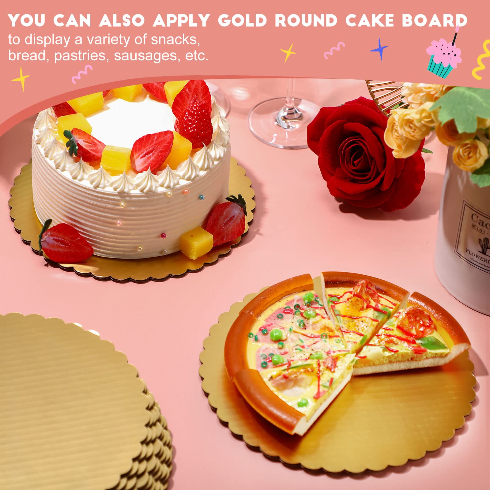 100 Pack Gold Cake Board Round Cake Circle Base Boards Disposable Cake Plate Scalloped Bases Round Coated Cake Boards Circle Cak