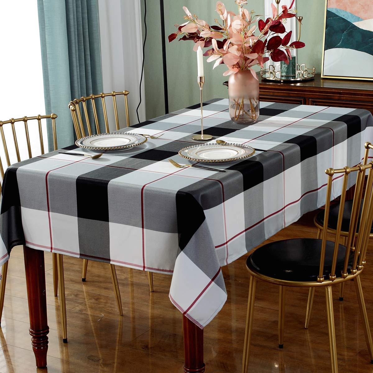 Sastybale Rectangle Tablecloth Plaid Style Polyester Table Cloth Spillproof Wrinkle Resistant Heavy Weight Table Cover For Kitch