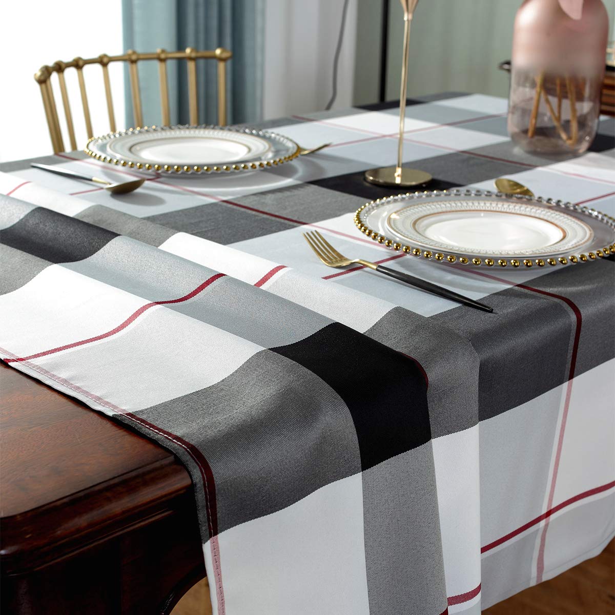 Rectangle Tablecloth Plaid Style Polyester Table Cloth Spillproof Dust-Proof Wrinkle Resistant Heavy Weight Table Cover For Kitc