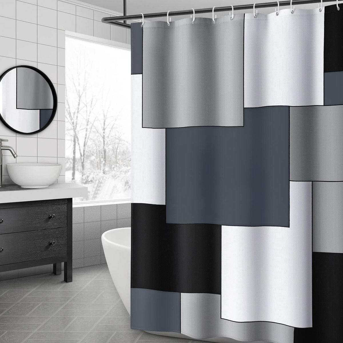 Awellife Black And White Shower Curtain Mordern Geometric Gray Shower Curtains For Bathroom 72 X 72 Inches