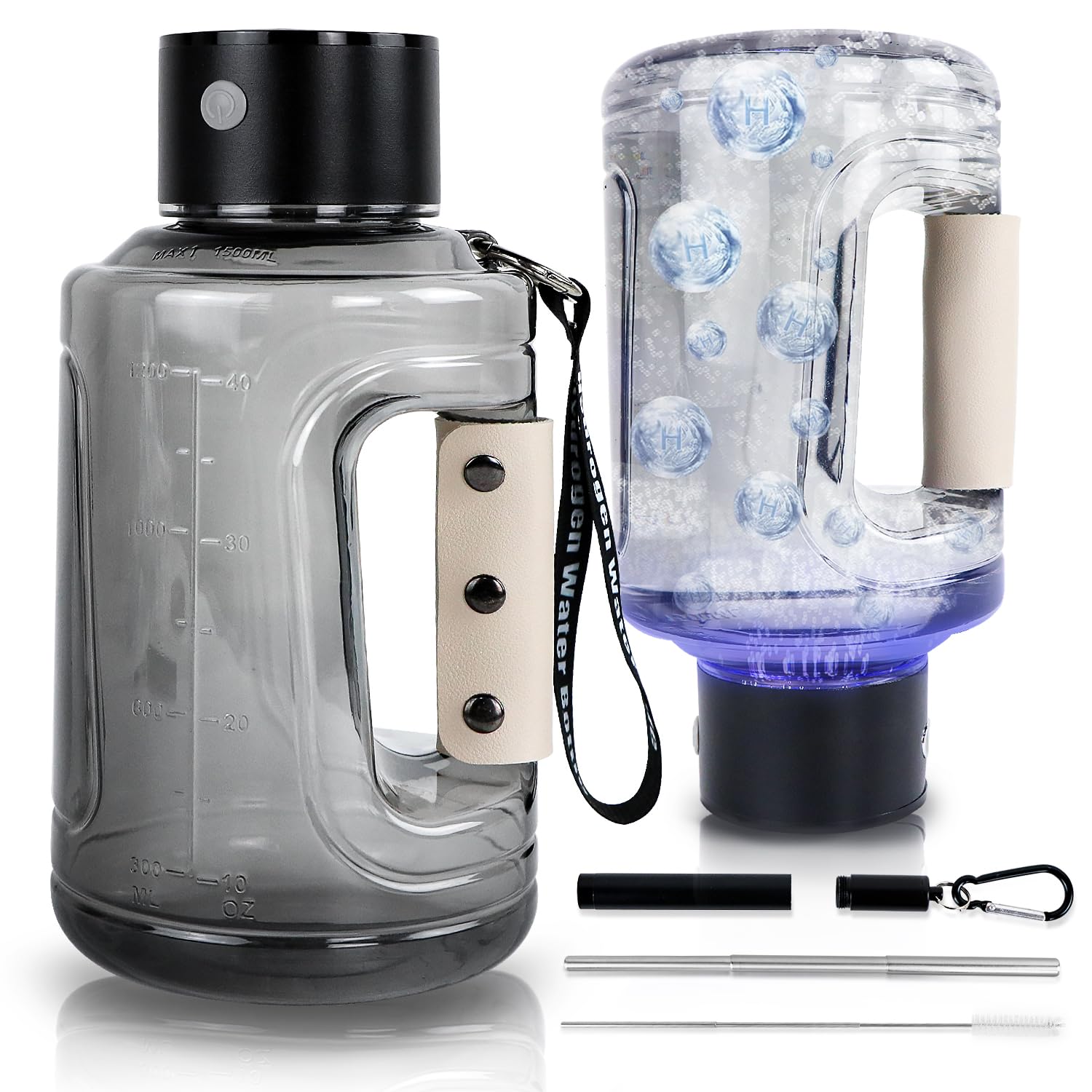 ZUCKBOX Hydrogen Water Bottle, Large Hydrogen Water Bottle Generator, Portable Rechargeable 57OZ/1.5L Hydrogen Water Machine wit