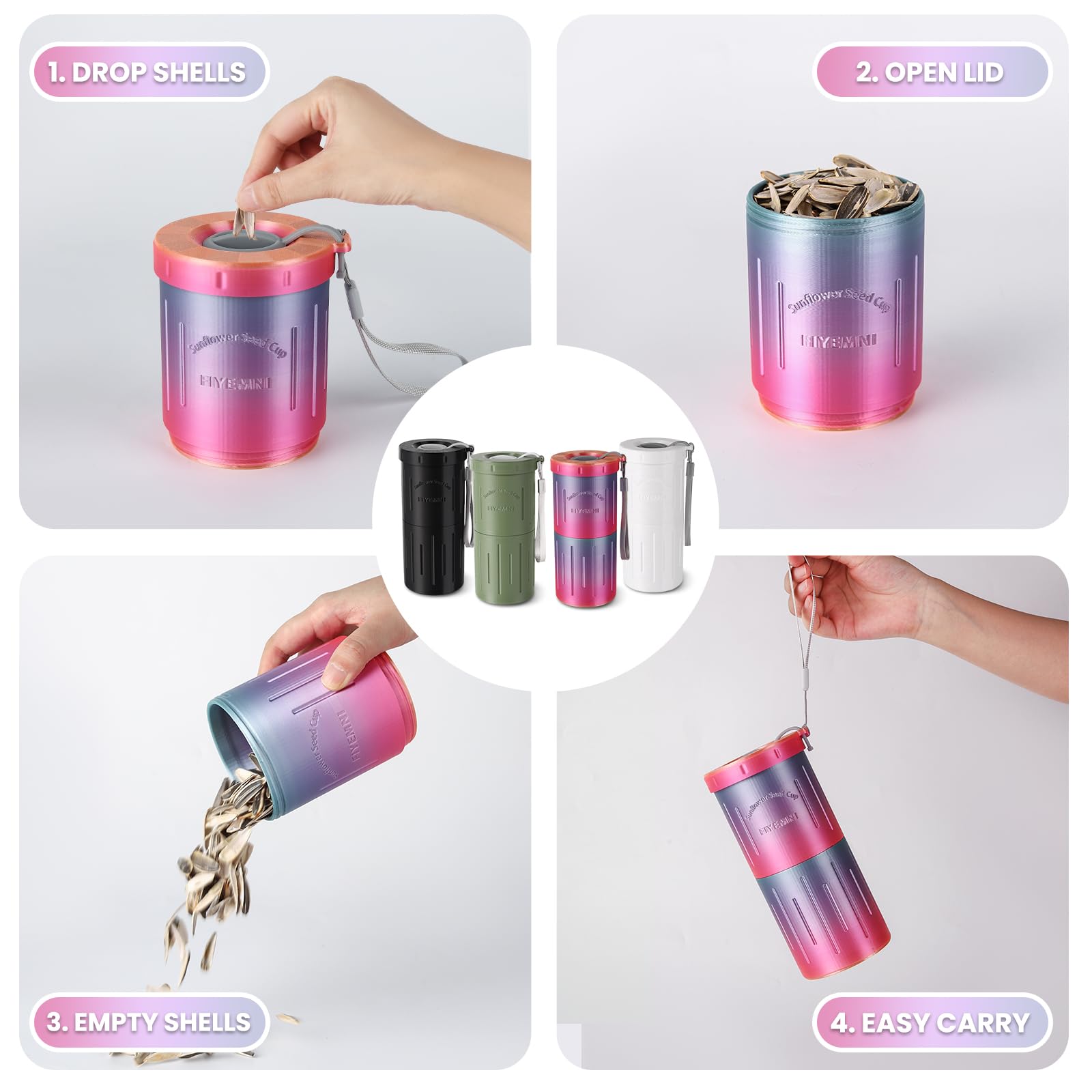 FIYEMNI Sunflower Seed Spit Cup, with Seed Storage & Shell Disposal. 3D Printed Portable Pistachios Snack Nut Bowl Cup for in-Ca