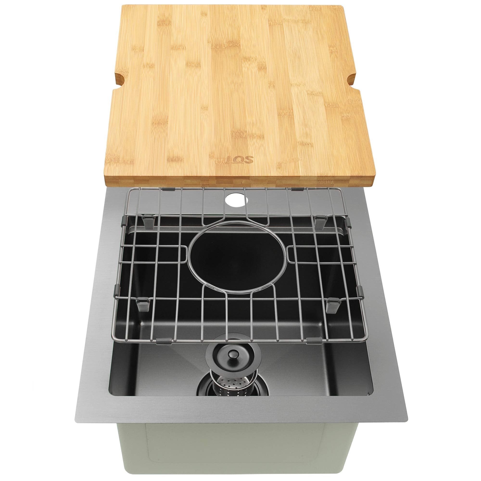 Lqs Black Top Mount Bar Sink, Rv Sink, Handmade Stainless Steel Bar Sink 16'' X 18'', 16 Gauge Workstation Sink, Small Single Bo