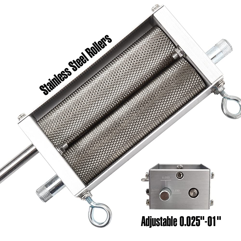 Ferroday Malt Mill Malted Grain Mill 2 Roller Stainless Steel Malt Crusher Heavy Duty Malt Mill Homebrew Grain Crusher Adjustabl