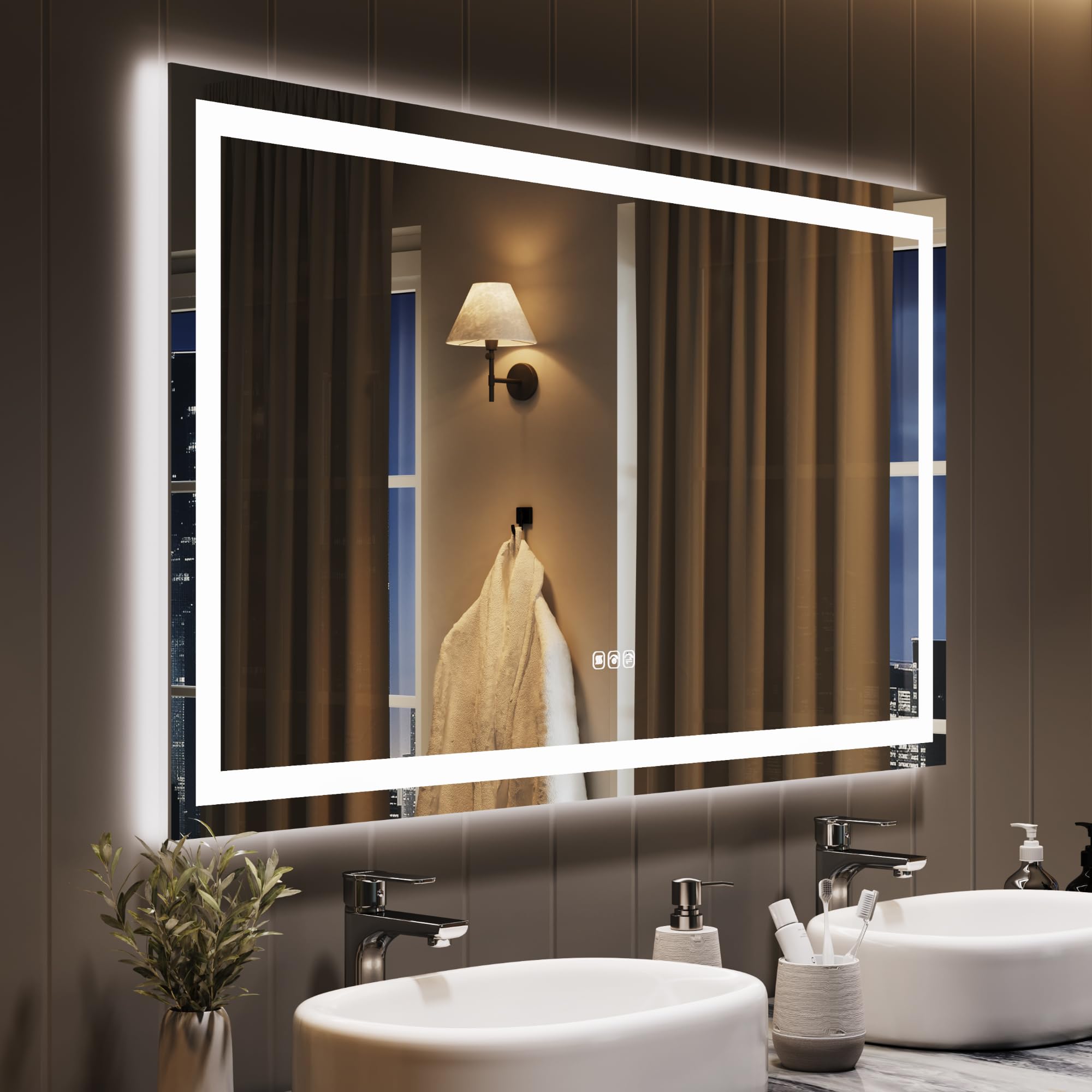 GarveeHome 50x28 LED Bathroom Mirror with Lights, Dimmable, Anti-Fog, Backlit + Front Lit, Smart Bathroom Vanity Mirror for Wall