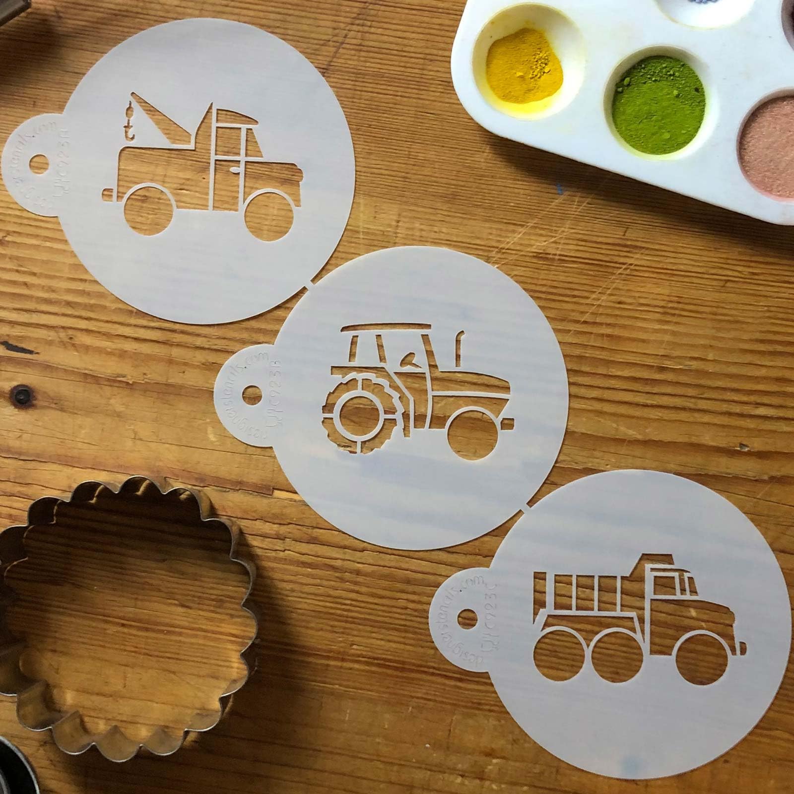 Designer Stencils Trucks Cookie Set, Beige/Semi-Transparent