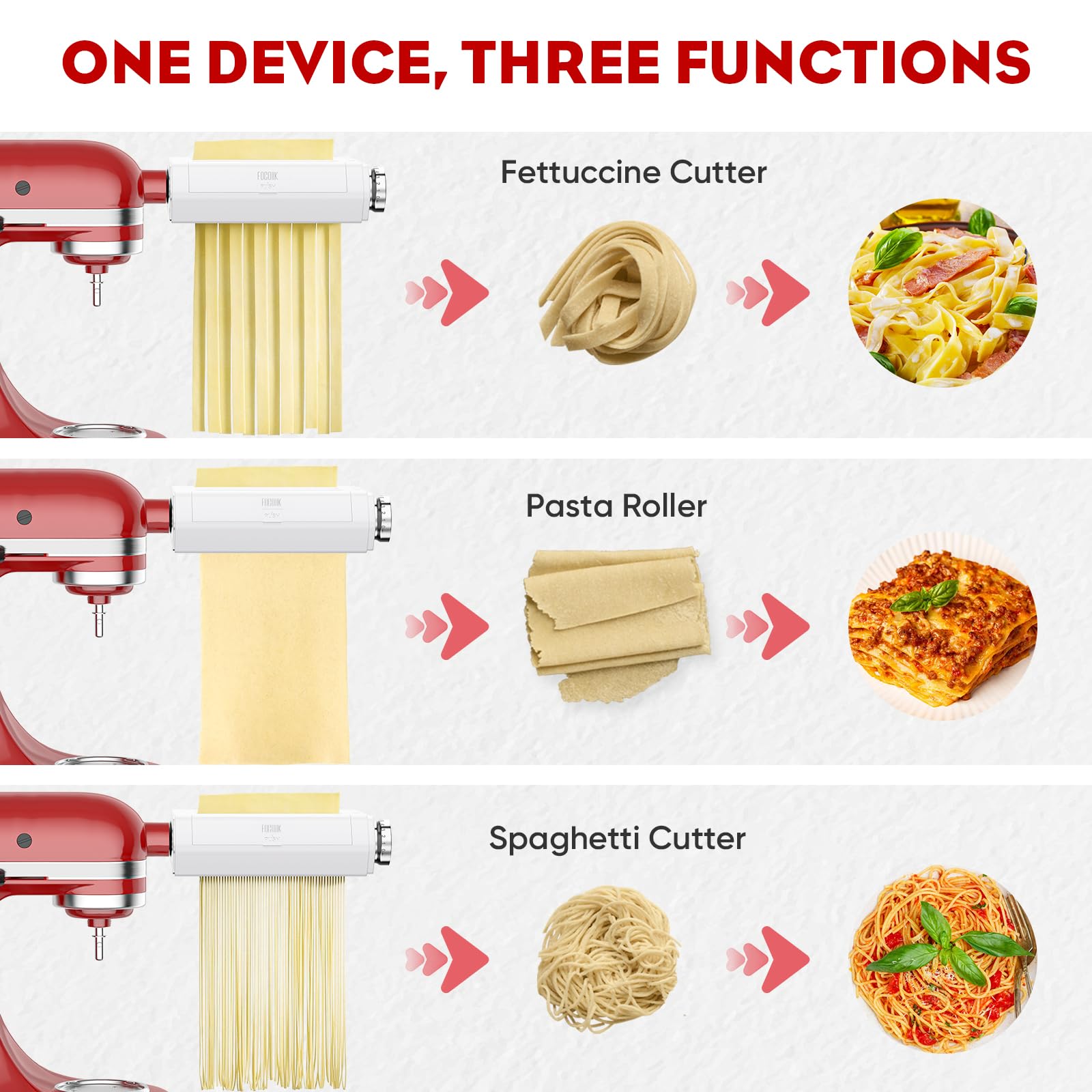 Pasta Attachment For Kitchenaid Stand Mixer, 3 In 1 Set For Kitchenaid Pasta Attachment,Included Pasta Sheet Roller, Fettuccine