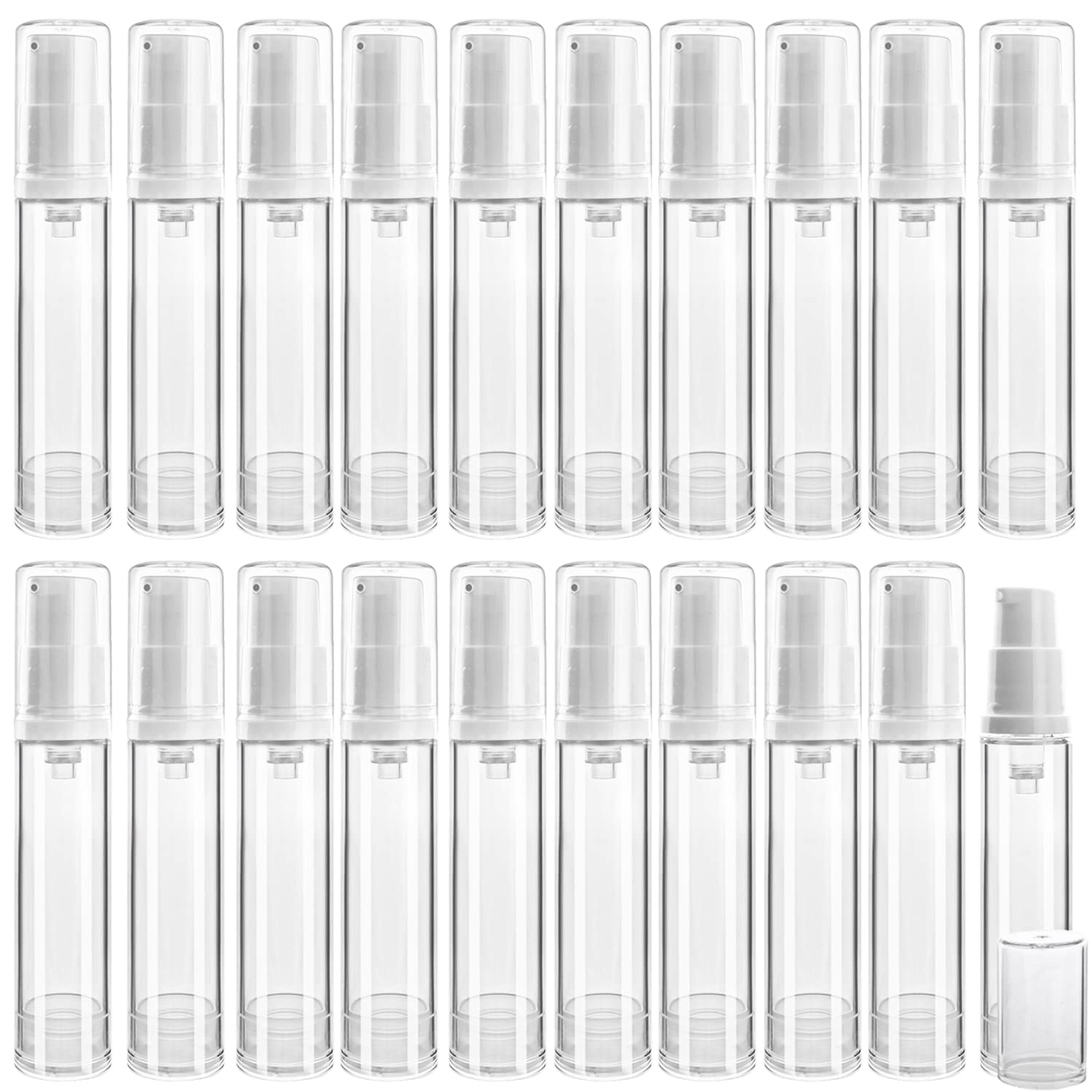 20Pcs 10Ml/0.34Oz Airless Pump Bottle Refillable Plastic Airless Vacuum Dispenser Portable Clear Cosmetic Sample Vial Container