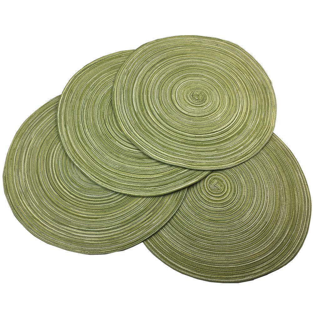 Red-A,Placemats,Round Placemats For Dining Table Set Of 4 Woven Heat Resistant Non-Slip Kitchen Table Mats Diameter 14 Inch(Gree
