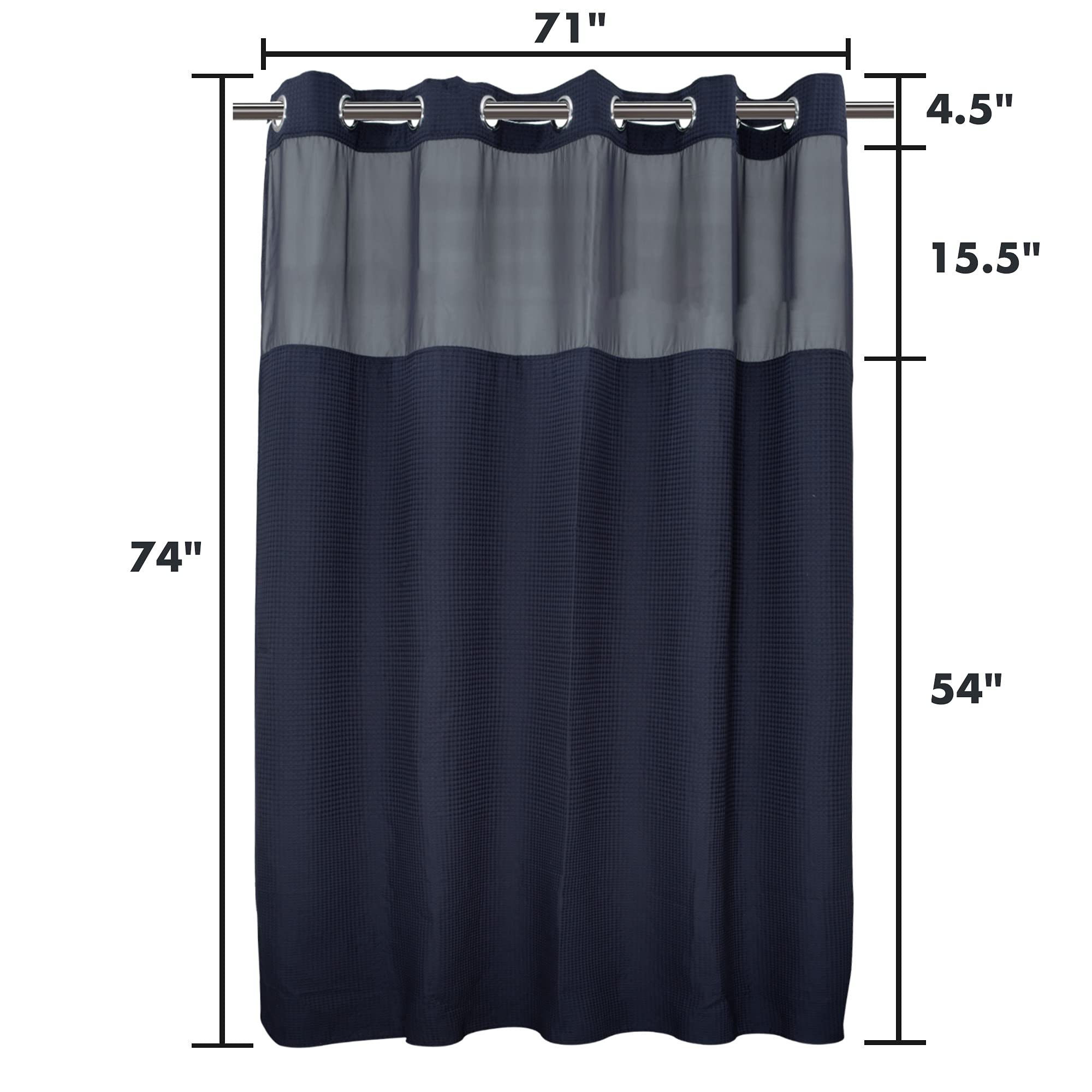 River Dream Navy Blue Fabric Shower Curtain Set, Cotton Blend, Waffle Weave, With Snap In Replacement Liner,71 X 74 Inches