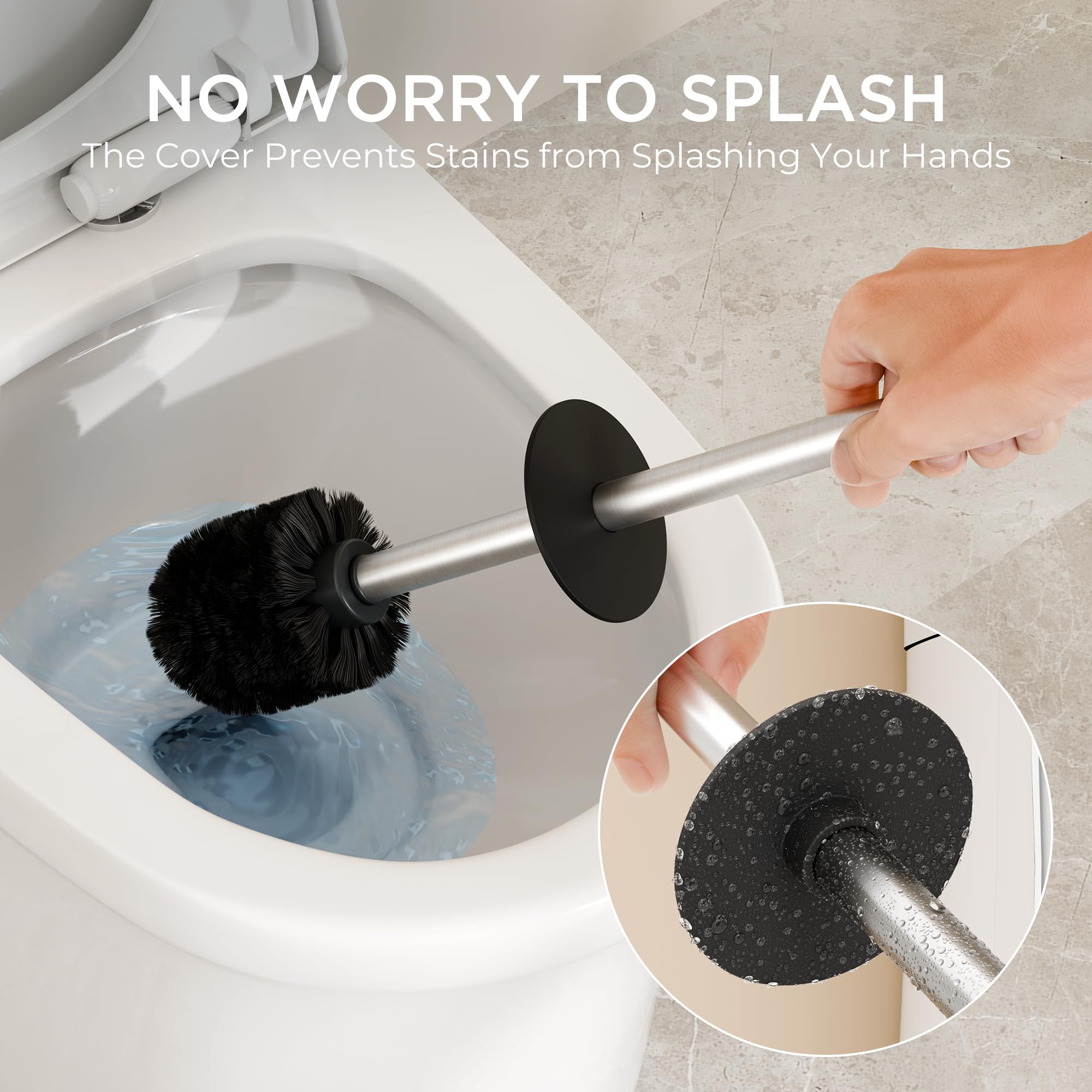 Forious Toilet Brush And Holder Set, Heavy Duty 304 Stainless Steel Base Square And Long Handle For Bathroom Deep Cleaning, Drip