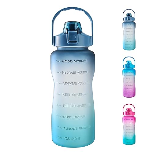 EYQ 64oz Leakproof Drinking Water Bottles  Half Gallon with Motivational Time Marker BPA Free for Fitness  Gym and Outdoor Sports (Navy/Green Gradient)