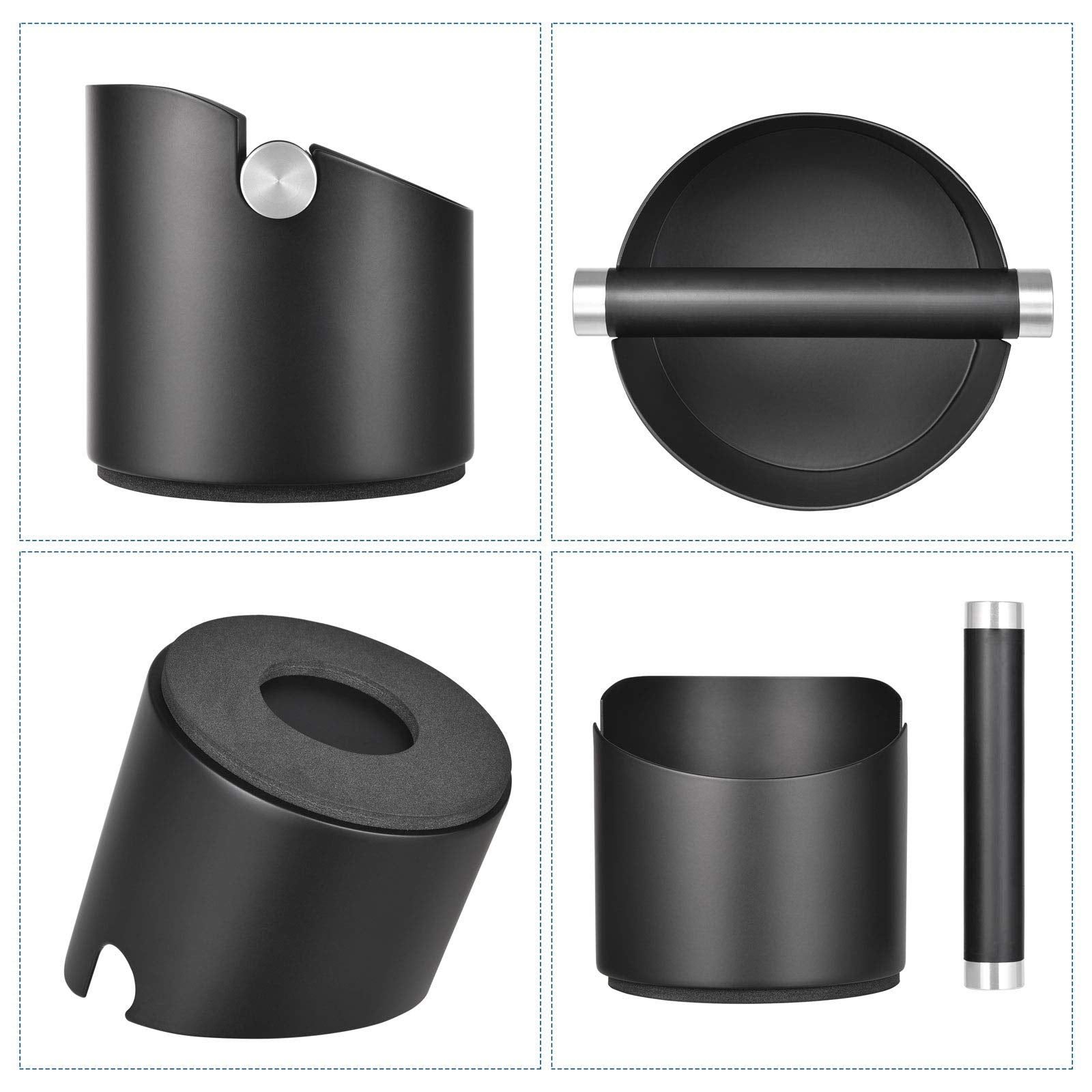 Coffee Knock Box, Santow Black Espresso Knock Box With Removable Knock Bar And Non-Slip Base - Dishwasher Safe, Stainless Steel