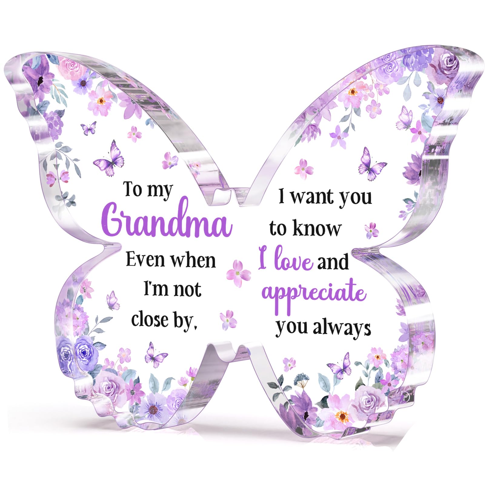 Glydein Christmas Gifts for Grandma, Grandma Birthday Gifts, Unique Purple Butterfly Acrylic Plaque Desk Decor, Grandma Birthday
