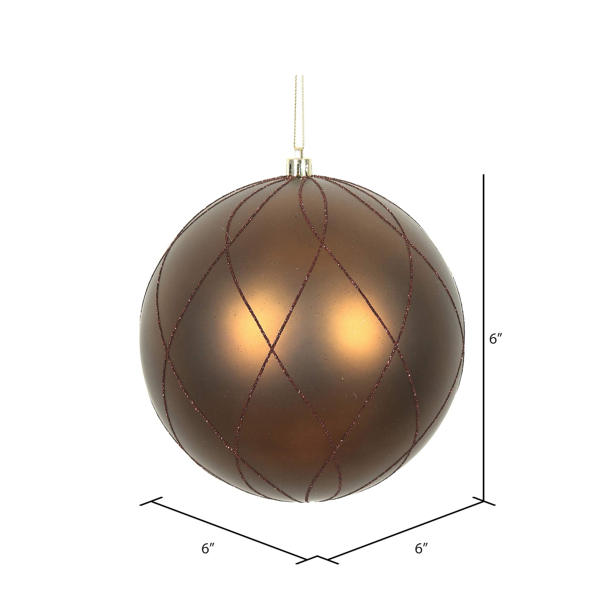 Vickerman 6 Mocha Matte and Glitter Swirl Ball Ornament, 3 per Box