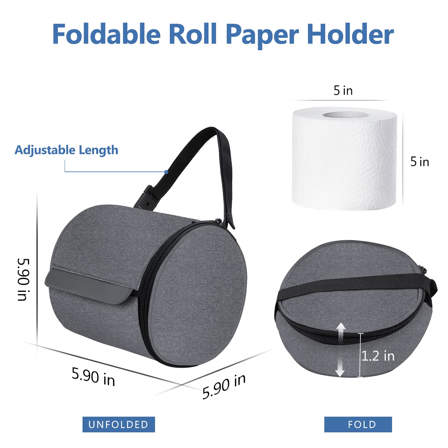Hanging Toilet Paper Holder Cat Proof Roll Tissue Storage Waterproof and Portable Paper Container with Adjustable Strap Reusable Roll Tissue Organizer for Camping Bathroom Kitchen Travel  Gray