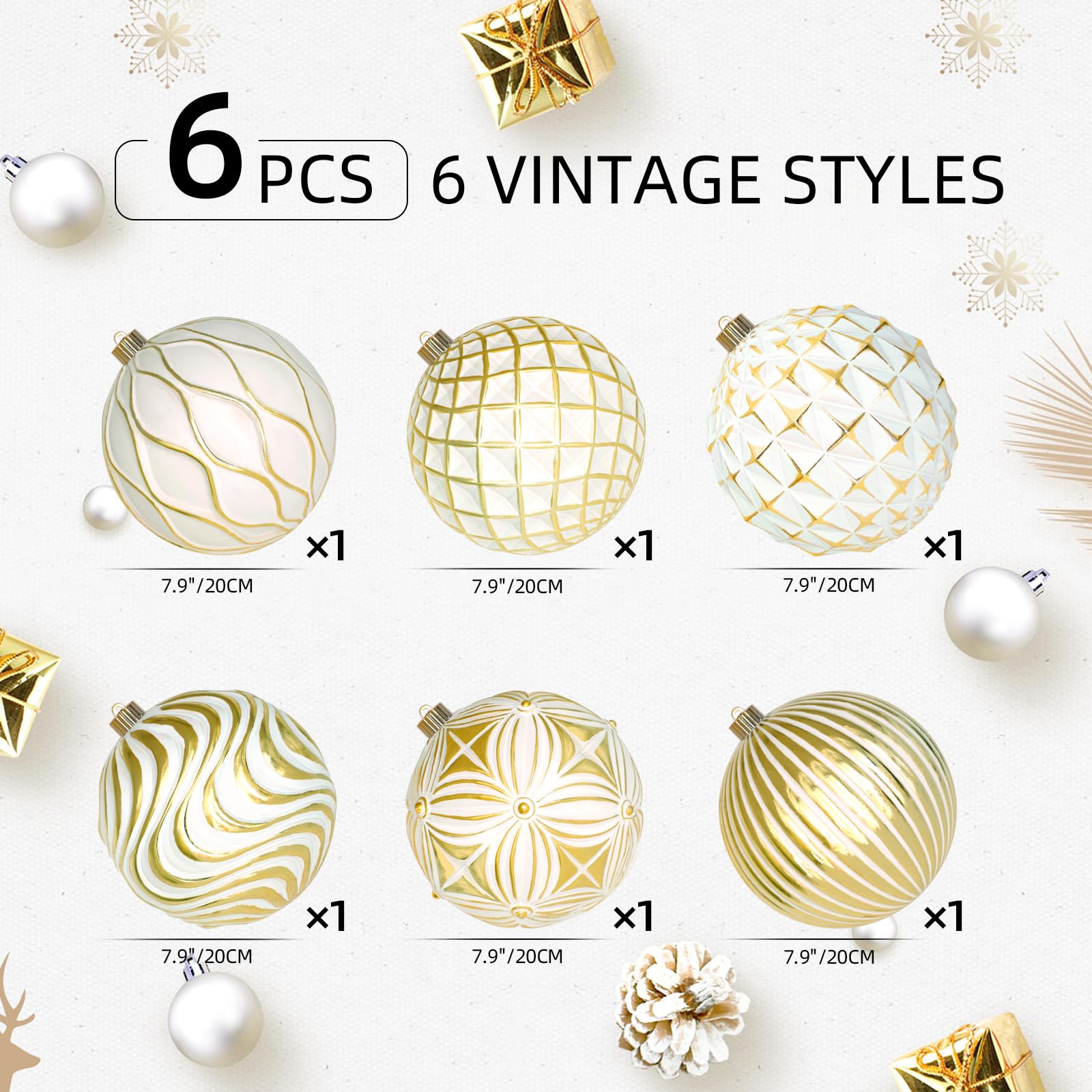 Lanpn 6 Pcs 8 Large Christmas Balls Ornaments, Outdoor Xmas Tree Hanging Decorations, Shatterproof Christmas Ball Ornament Set f