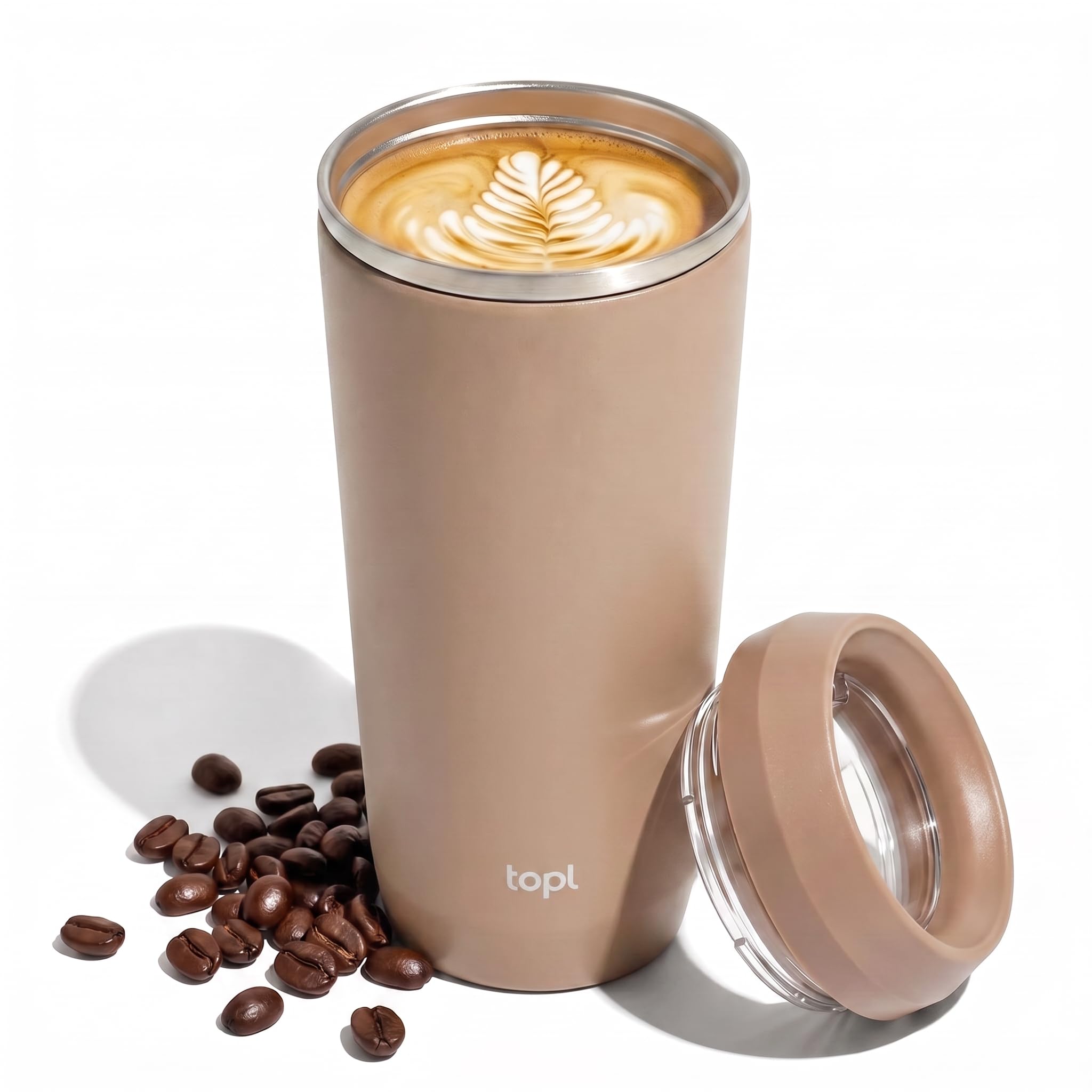 TOPL Coffee Tumbler, Stainless Stell Insulated Water Bottle, Almond, 20oz