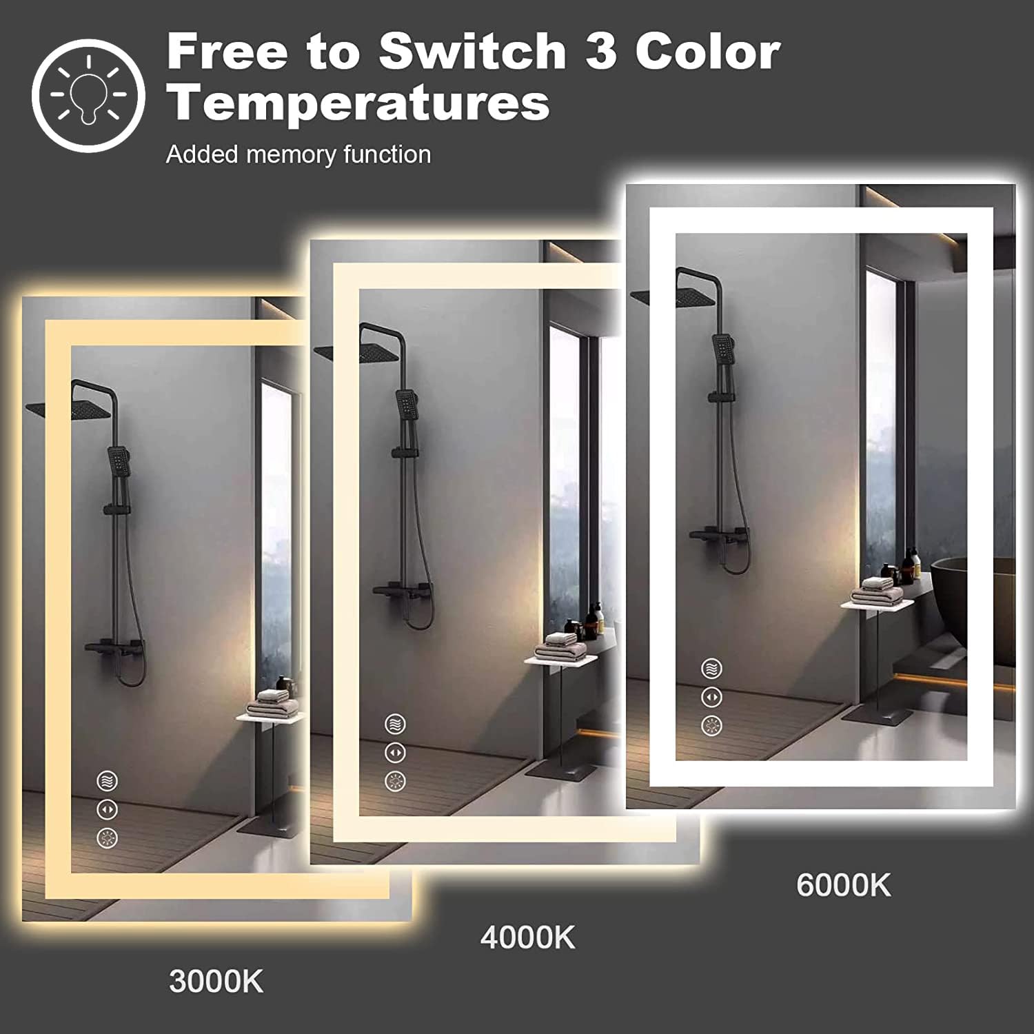 Amorho LED Bathroom Mirror 48''x 30'' with Front and Backlit  Stepless Dimmable Wall Mirrors with Anti-Fog  Shatter-Proof  Memory  3 Colors  Double LED Vanity Mirror (Horizontal/Vertical)