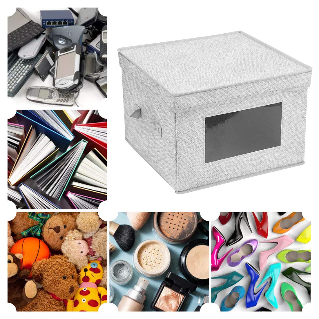 I Bkgoo Storage Box With Lid,Fabric Cube Storage Bin,Foldable Clear Window Storage Boxes With Cover For Home Bedroom Closet Offi