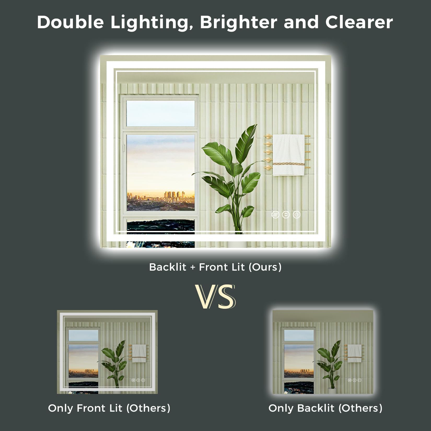 Awandee 48X40 Led Bathroom Mirror With Lights, Front And Backlit Led Mirror For Bathroom, Anti-Fog Lighted Bathroom Mirror, Dimm
