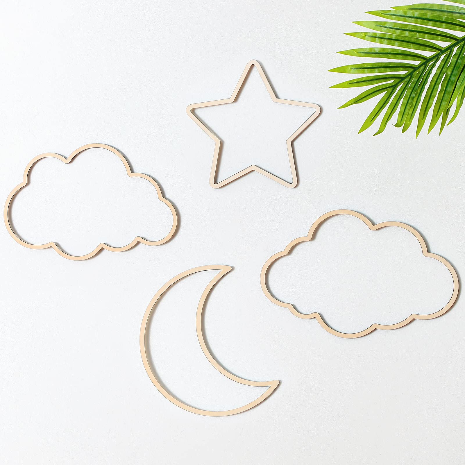 Kathfly4 Pieces Boho Nursery Cloud Star Wall Decor Wooden Babyroom Moon Rattan Wall Decor Wooden Rainbow for Children Baby Kids 