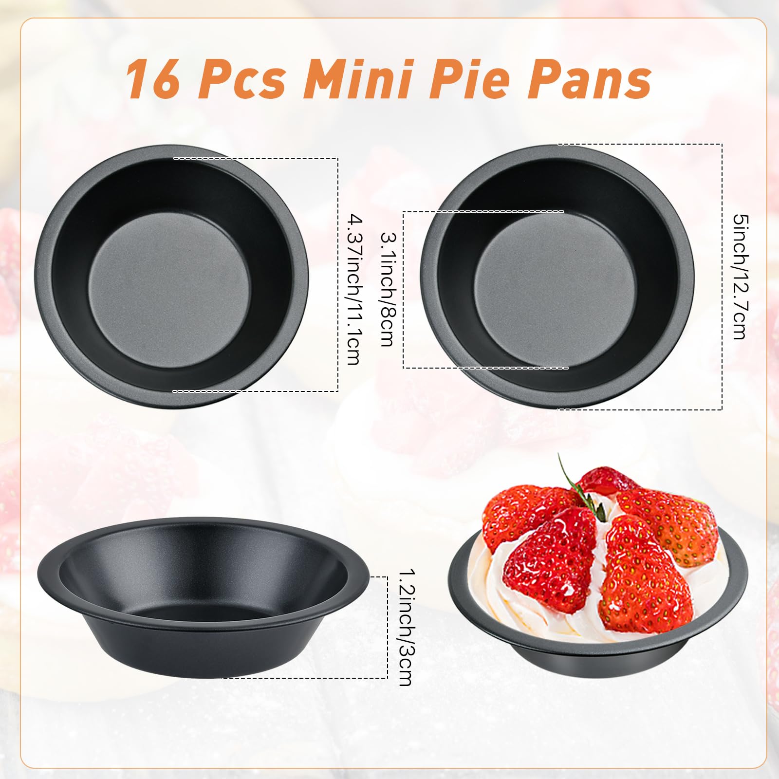 Aemygo 16 Pack Mini Pie Pans, 5 Inch Reusable Round Pie Tins Nonstick Pie Plate, Carbon Steel Mini Tart Pan, Small Cake Baking S