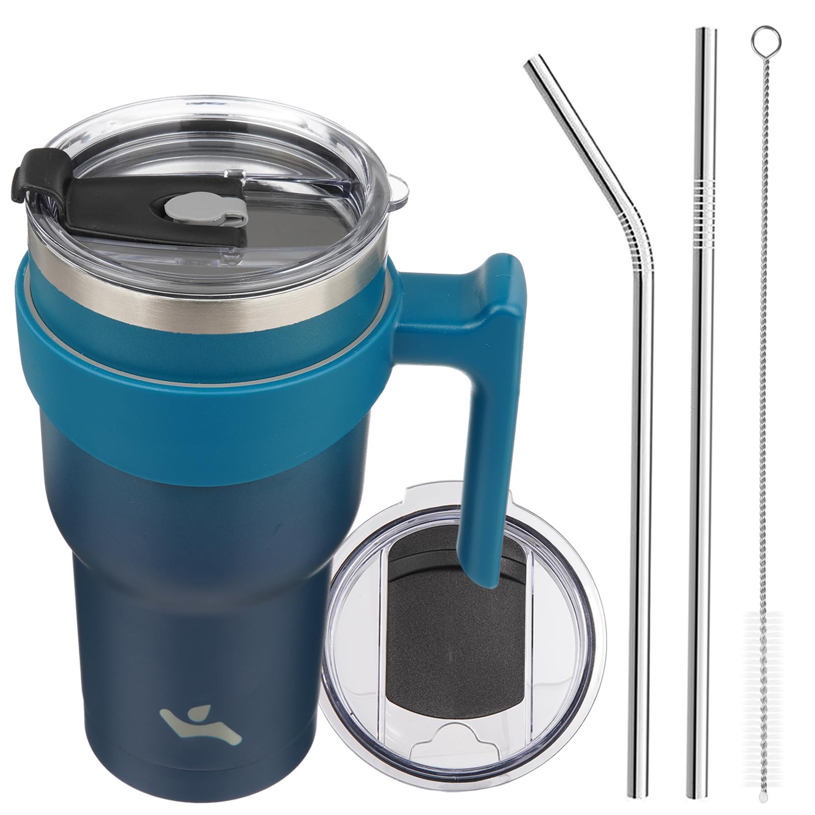Konokyo 30 oz Tumbler with Handle and 2 Straw 2 Lid, Insulated Water Bottle Stainless Steel Vacuum Cup Reusable Travel Mug,Indig