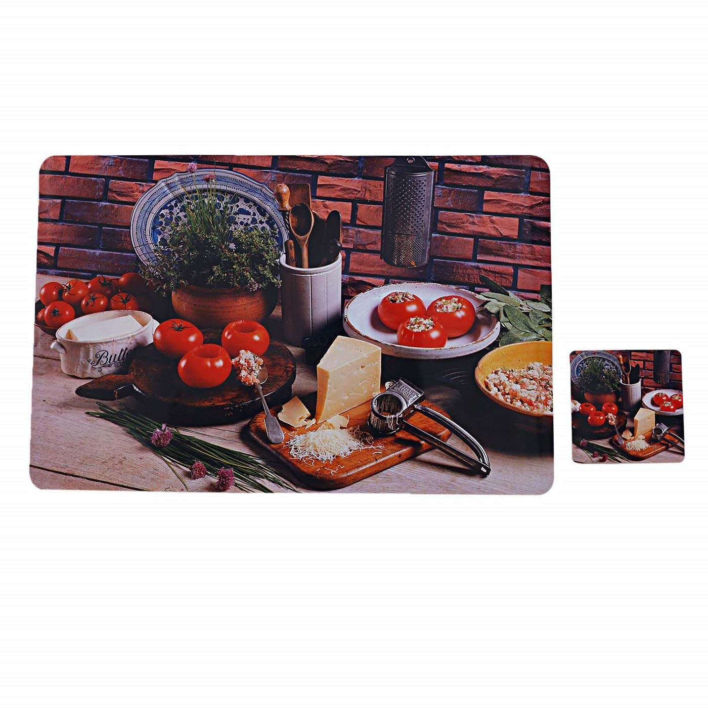 Kuber Industries Basket Design Pvc 6 Piece Dining Table Placemat Set With Tea Coasters (Brown)-Ctktc32192