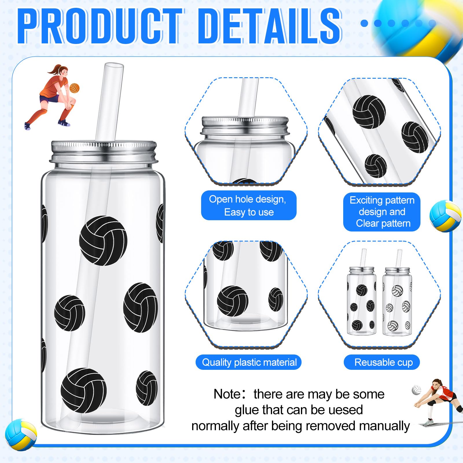 SmoothNovelty 24 Pack Volleyball Party Favor Include 12 Volleyball Cooling Towels 12 Sport Plastic Cups with Straw and Lid Clear