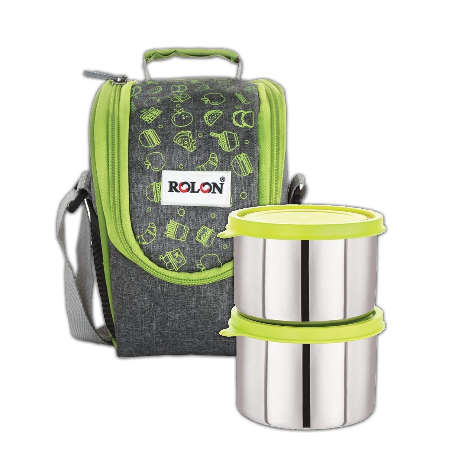 Rolon Lunch Mate 02 Big Green Leak Resistance Design Portable And Durable Tiffin Box For Adults And Office Use 2 Round Stainless