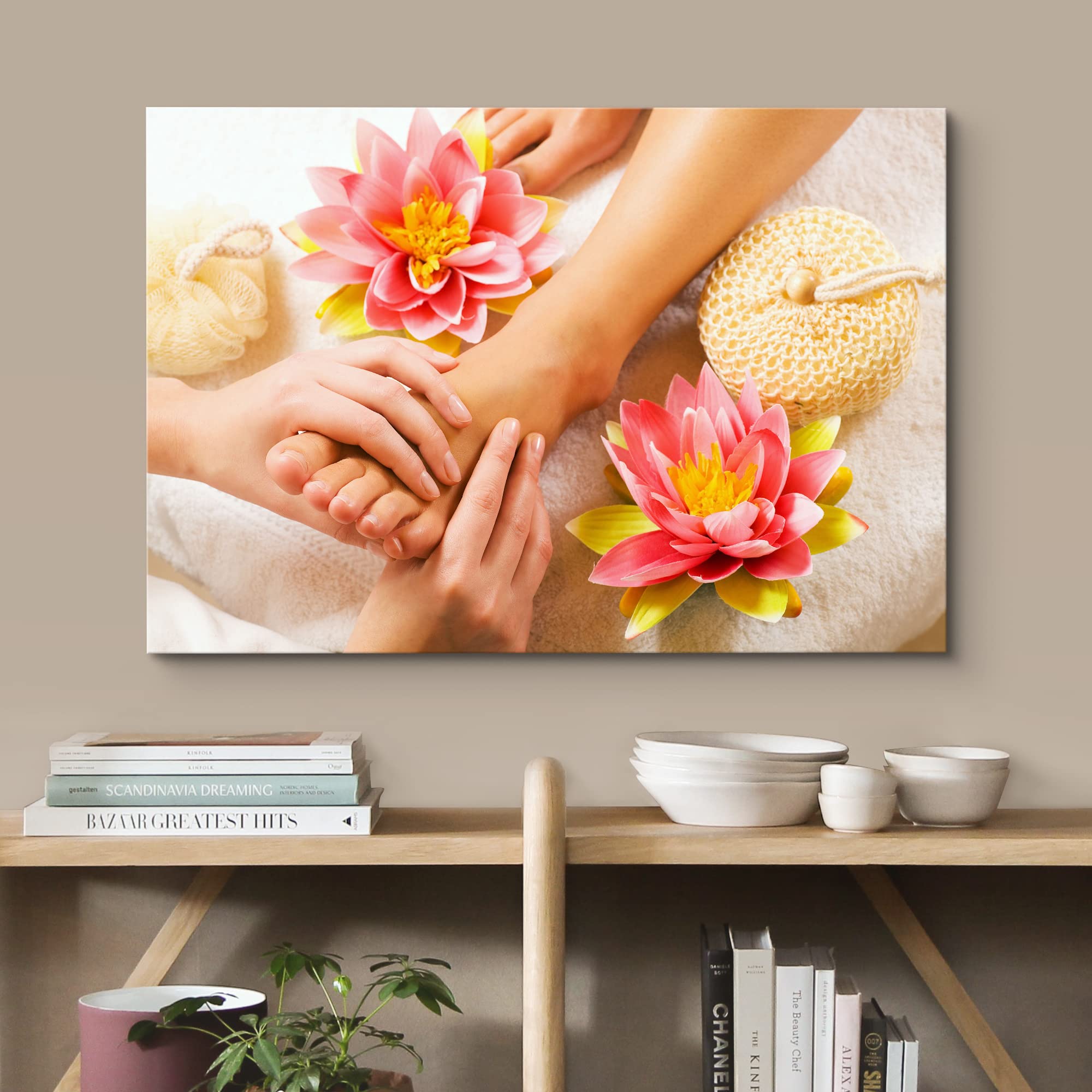 Wall26 Canvas Print Wall Art Pink Water Lily Flower Foot Massage Meditation Spa Nature Wilderness Photography Realism Rustic Lan