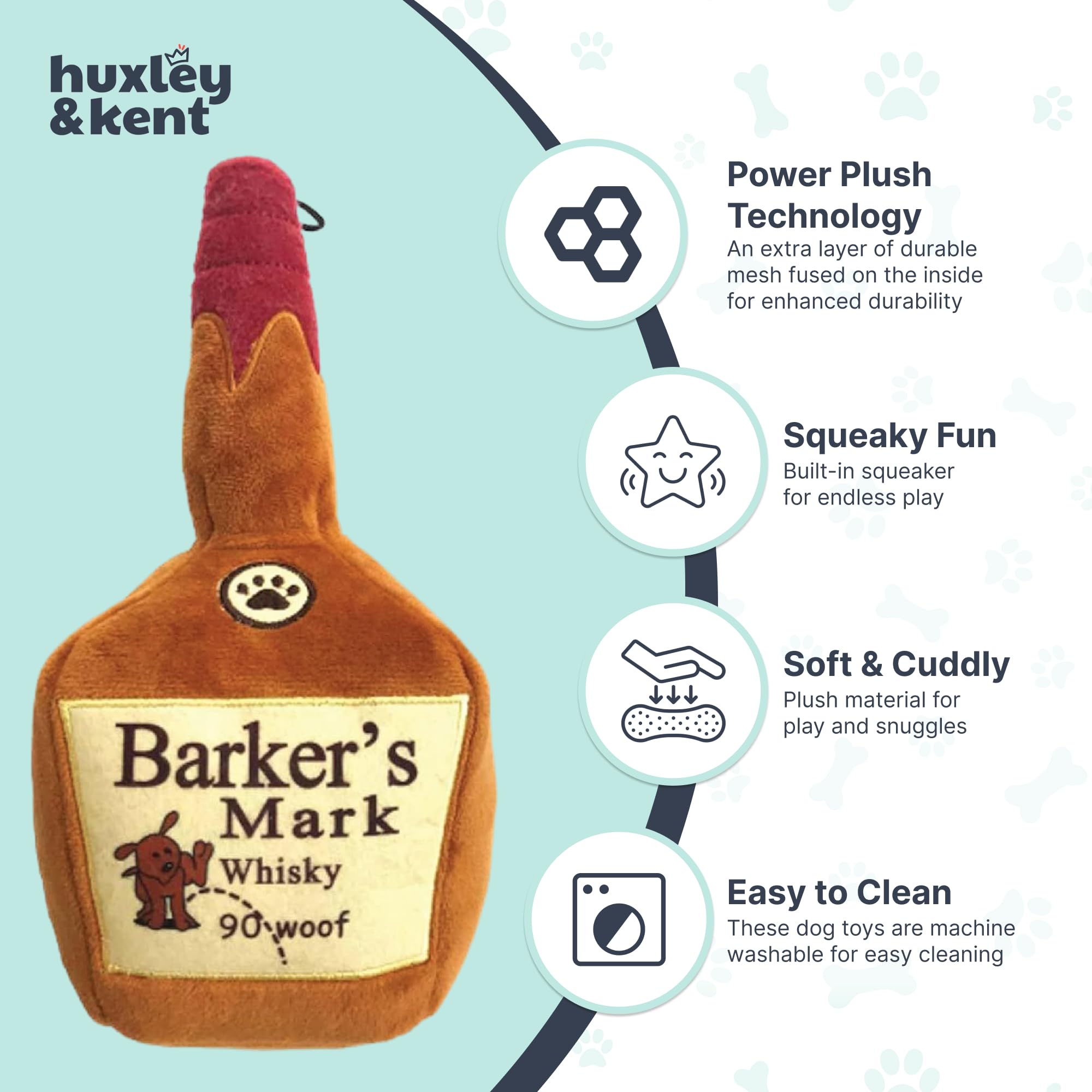 Hk For Dogs Power Plush  Barkers Mark (Large)  Funny Dog Toy  Dog Toy With Squeaker  Dog Gift  Fun, Durable, And Safe  Squeaky D