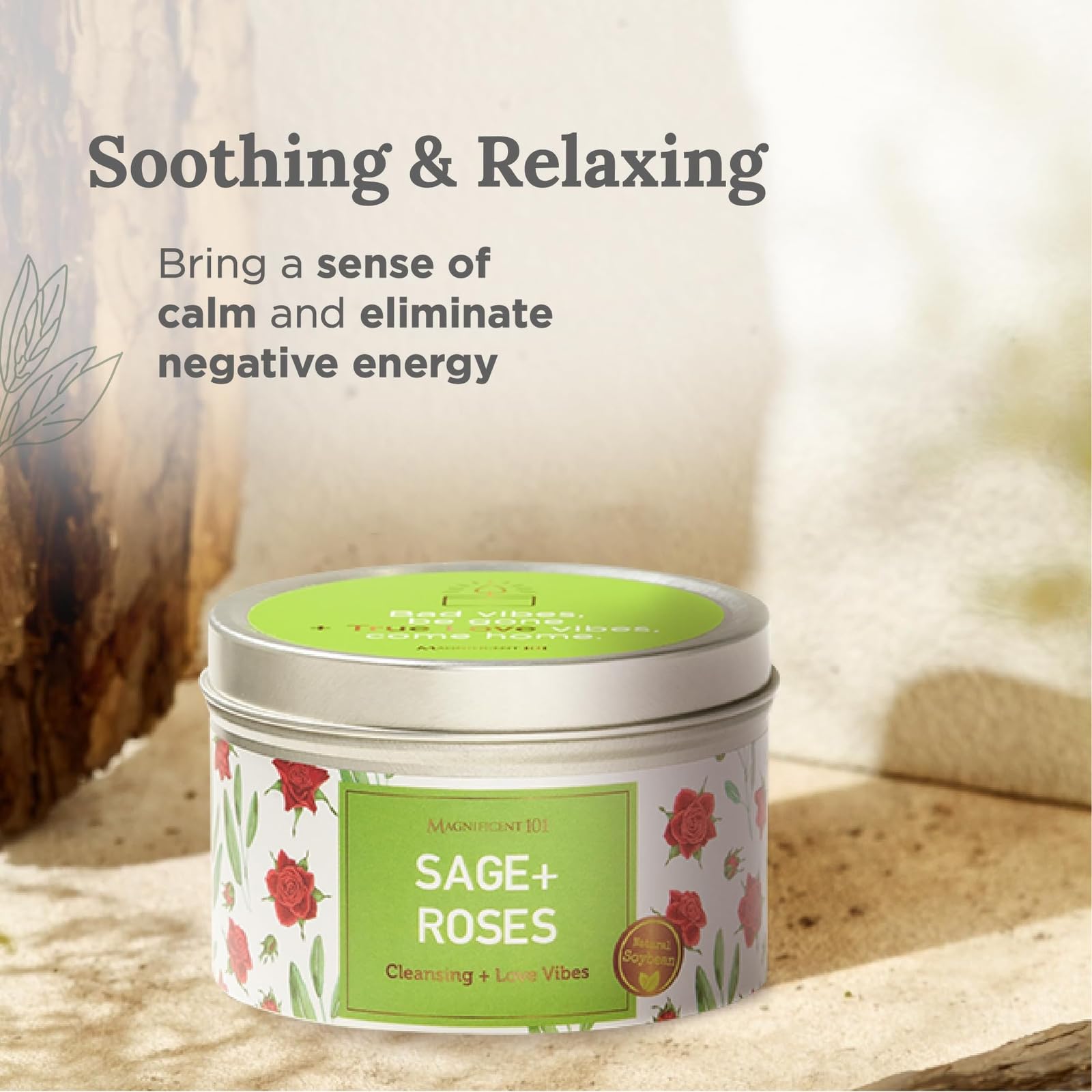 MAGNIFICENT 101 SAGE + Roses Aromatherapy Candle for House Energy Cleansing, Banishes Negative Energy I Purification and Chakra