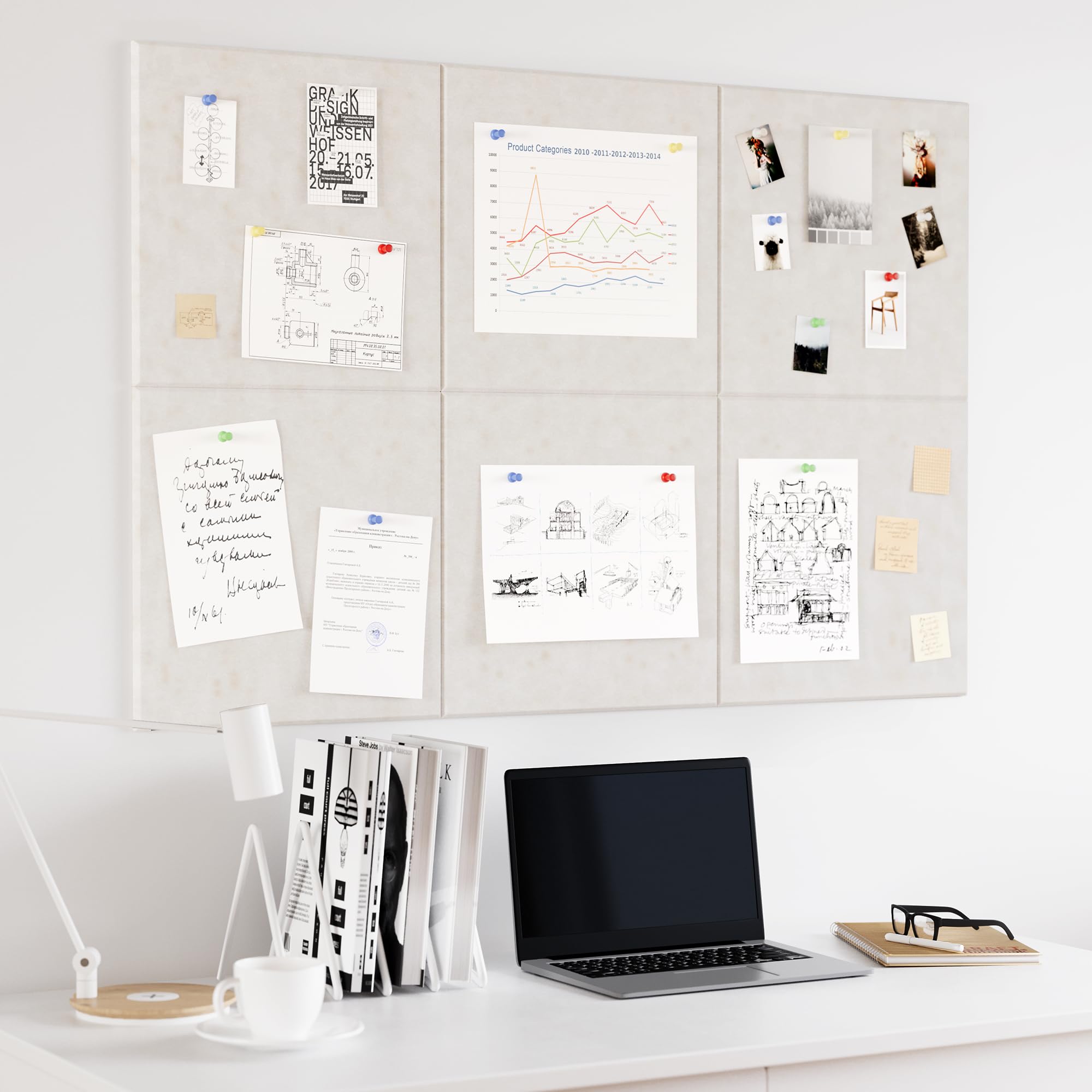 Neatsure Large Cork Board for Wall, 36 x 24 Bulletin Board with Pushpins, 6 Panels Felt Tiles Tack Push Pin Board for Office, Li