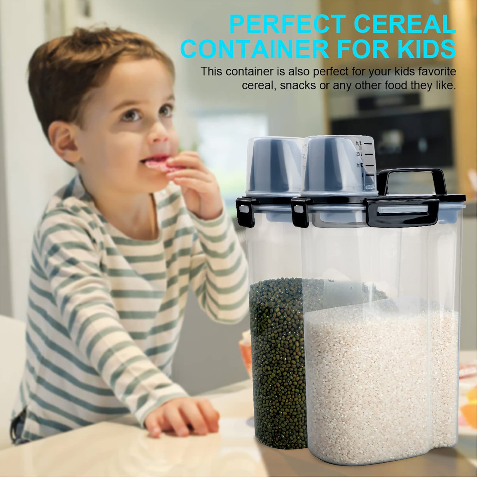 Uppetly Rice Airtight Dry Food Storage Containers, Bpa Free Plastic Storage Bin Dispenser With Pourable Spout, Measuring Cup For
