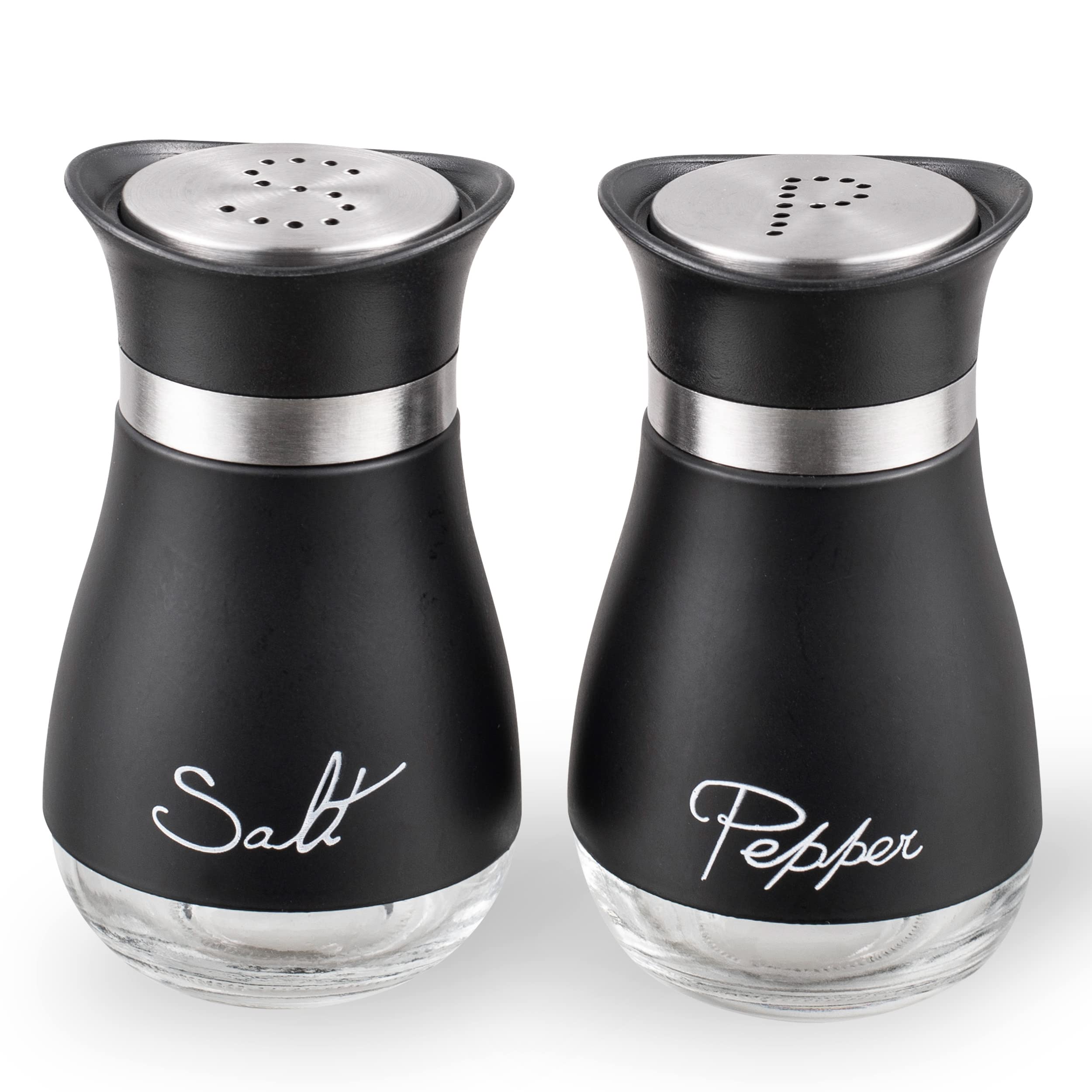 Salt And Pepper Shakers, Stainless Steel And Glass Bottle, Set Of 2, Black
