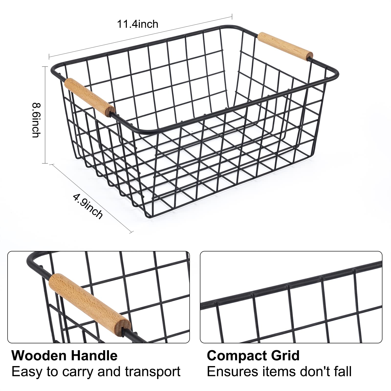 Wire Basket 2 Pcs Wire Storage Baskets Wire Baskets Organizing With Wooden Handles Wire Basket Pantry Organization And Storage M