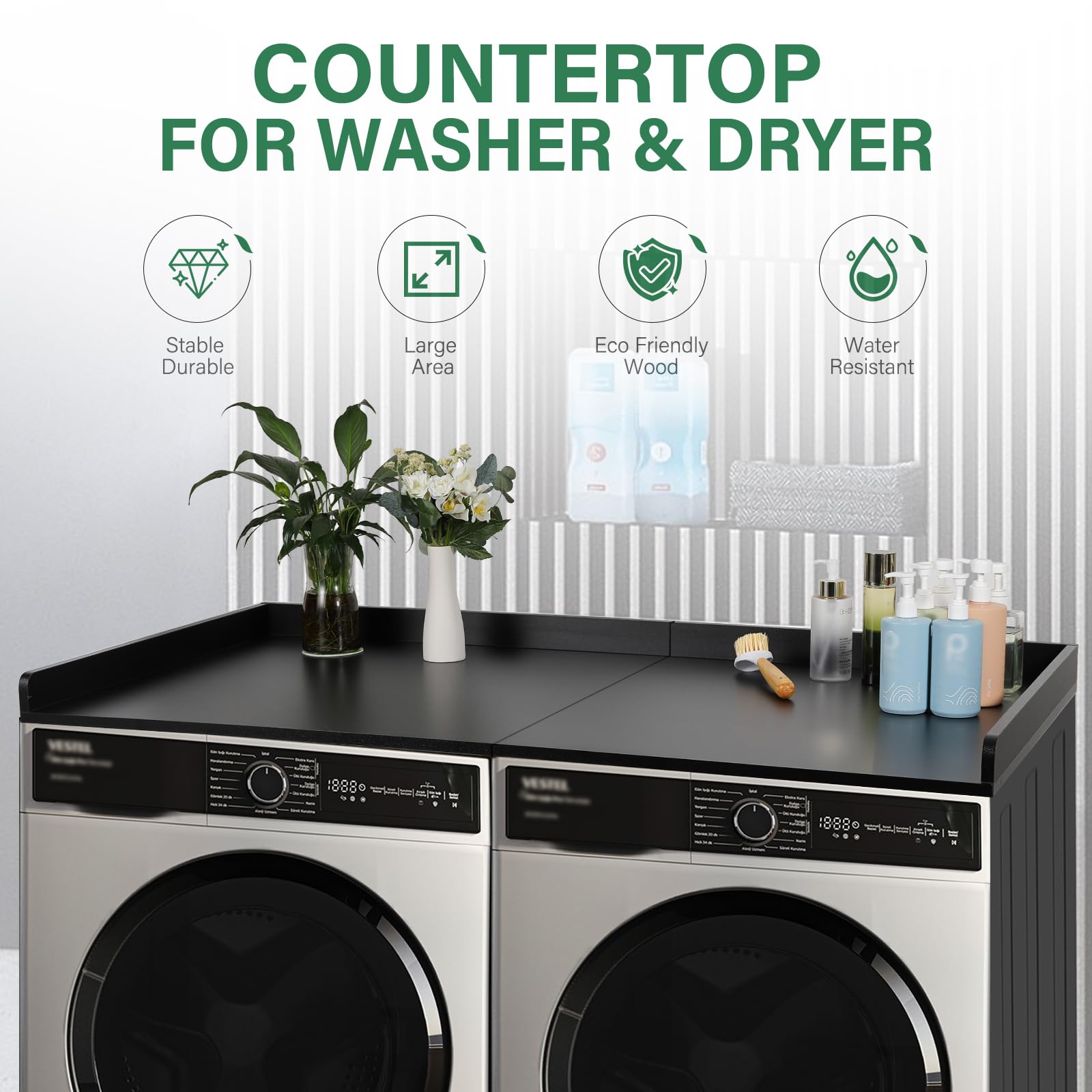 Clicliet Washer Dryer Countertop, Laundry Countertop With Edge Rails, 27.5'' Depth X 54'' Washer And Dryer Covers For The Top, F