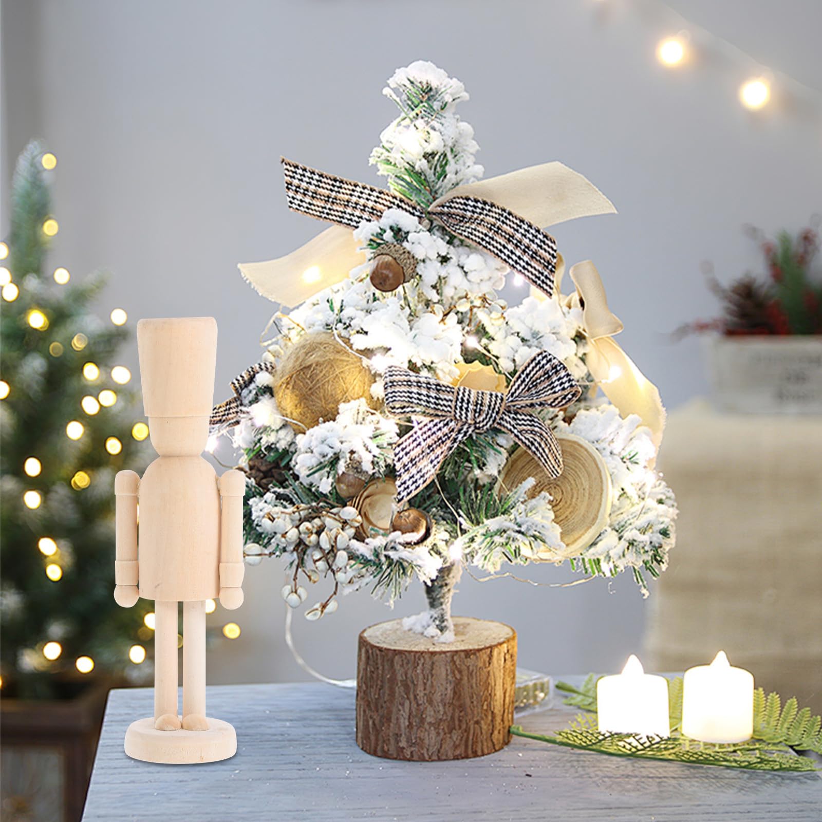 INOOMP Christmas Unfinished Nutcracker Figures Blank DIY Wooden Nutcracker Unpainted Walnut Soldier Ornament for Home Decor Kids