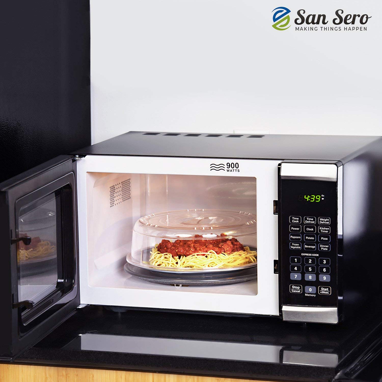 San Sero Vented Microwave Cover 10.5'' British Made Splatter Guard Save 66% Energy Clear Plate Cover Easy Grip Handle Anti-Splat