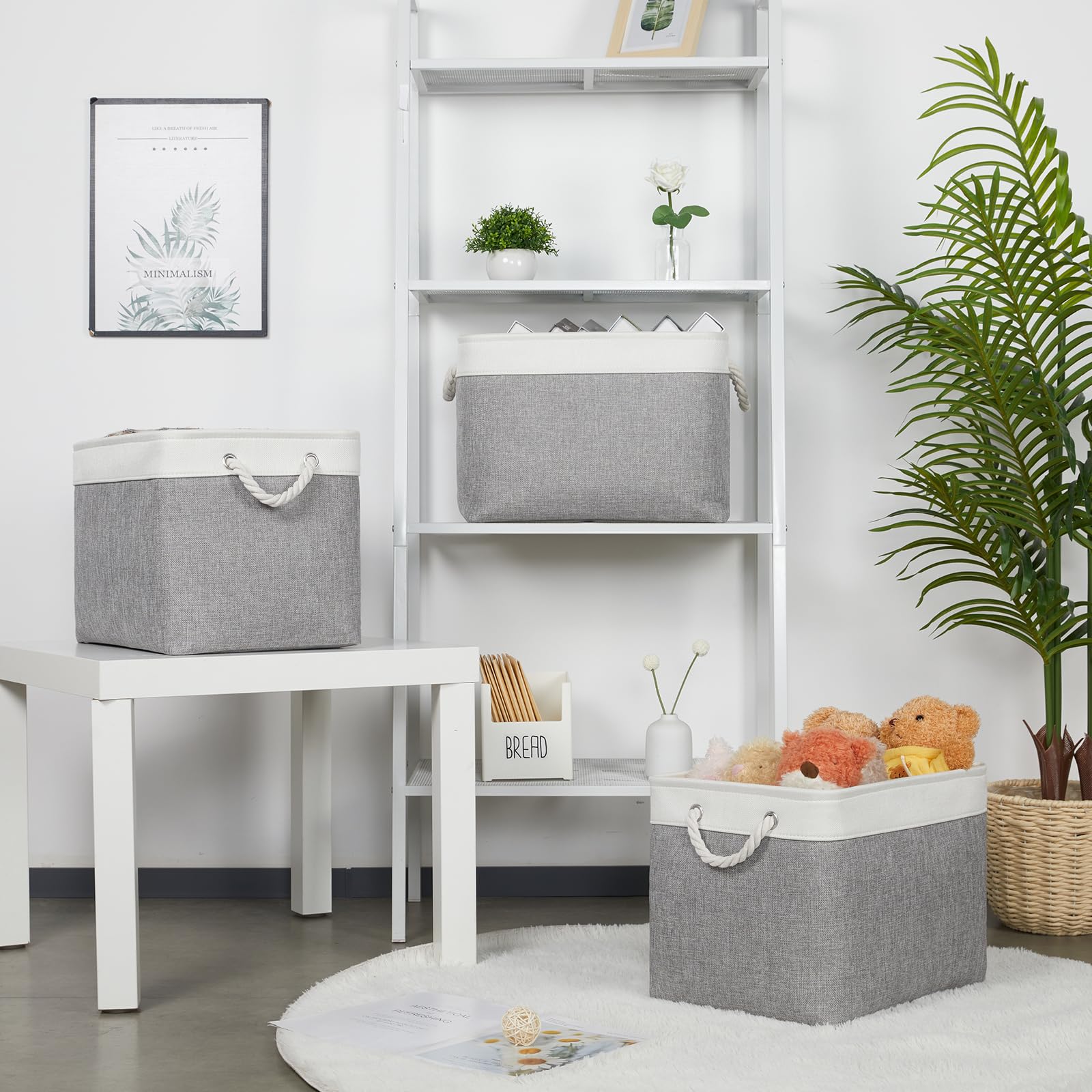 Bidtakay Large Storage Baskets For Organizing 3-Pack Fabric Closet Organizers Storage Bins With Handles 16X11.8X11.8 In Collapsi