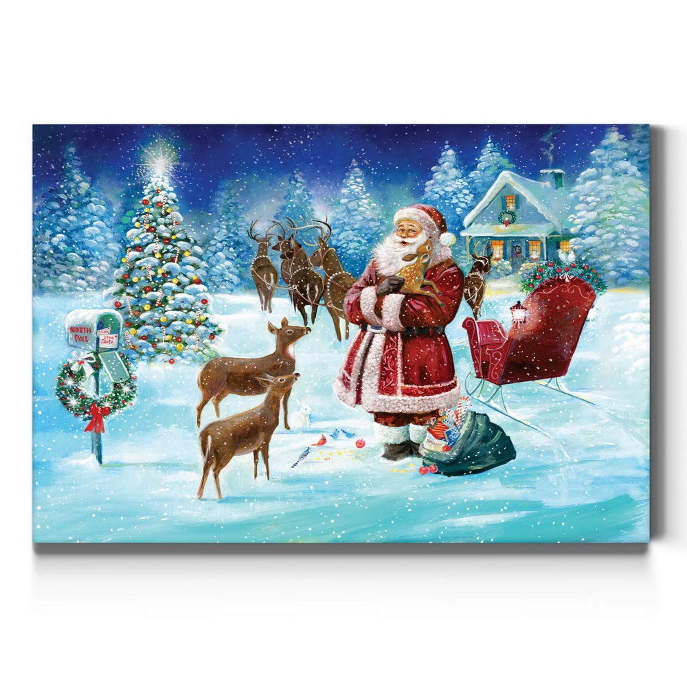 Renditions Gallery Canvas Festival Wall Art Modern Paintings & Prints Decorations Loving Christmas Santa Arrival Glam Snowy Wall