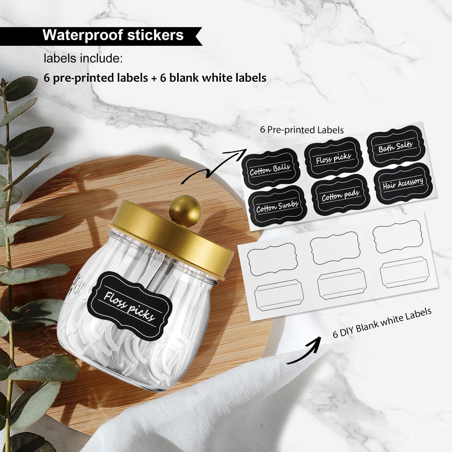 Sheechung 3 Pack Qtip Holder Bathroom Jar Set, Apothecary Mason Jar For Bathroom Vanity Home Storage Organizer, Qtip Dispenser F